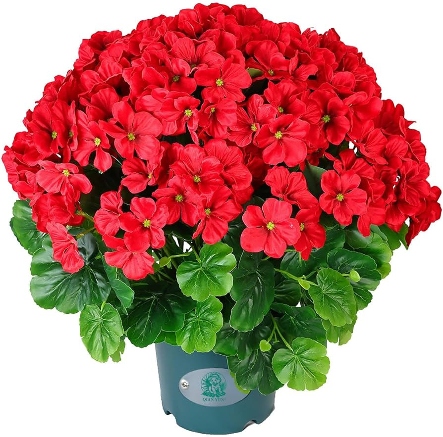 Geraniums Artificial Flowers Realistic – 18" Potted Faux Geranium Plants Deep Pink, UV Resistan... | Amazon (US)