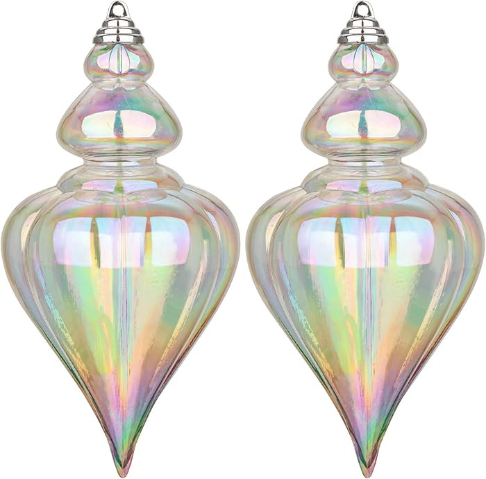 2 Pcs 9" Large Shatterproof Finial Drop Ornaments - Clear Colorful Christmas Tree Decorations | Amazon (US)