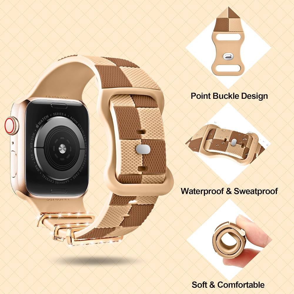 Silicone Strap for Apple Watch Band 41mm 40mm 38mm, Stylish Checkerboard Bracelet with Rose Gold ... | Amazon (US)