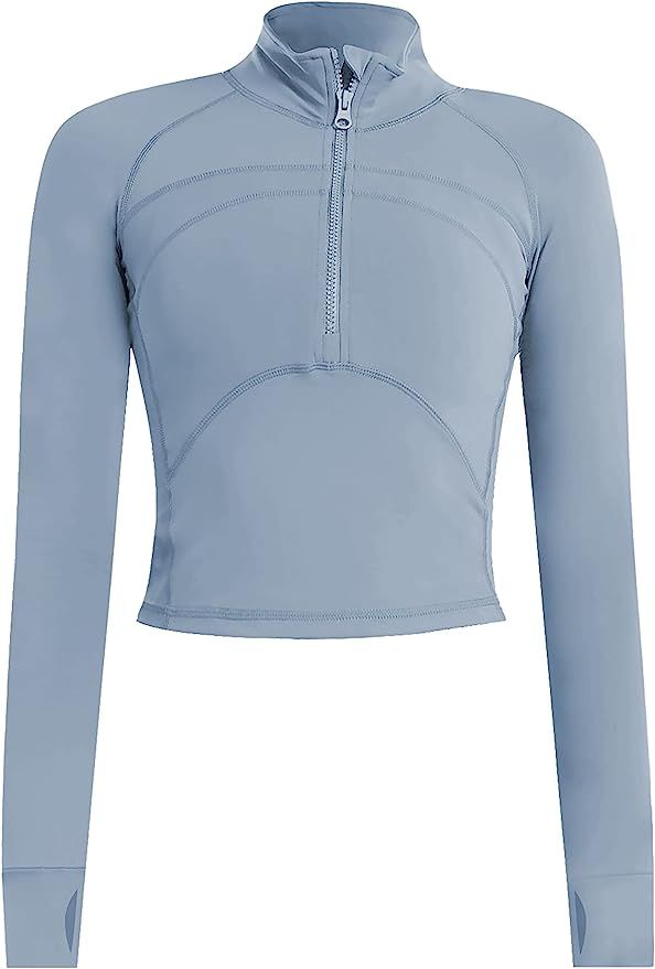 UANEO Long Sleeve Cropped Workout Tops for Women Gym Yoga Athletic Tops Zip Up Jackets | Amazon (US)
