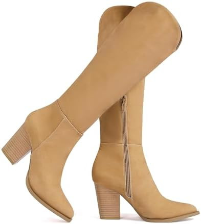 Putu Women's Knee High Boots High Heel Western Boots Pointed Toe Tall Boots | Amazon (US)