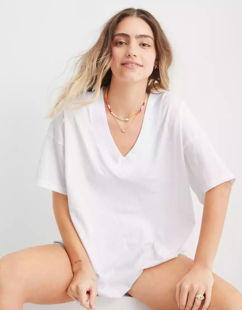 Aerie Extreme V-Neck Oversized Boyfriend T-Shirt | American Eagle Outfitters (US & CA)