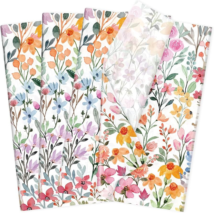 60 Sheets Mother's Day Wildflower Tissue Paper, 20x14’’ Watercolor Floral Gift Wrapping Paper... | Amazon (US)