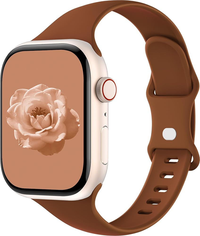 Thin Silicone Band Compatible with Apple Watch 41mm 38mm 40mm 46mm 45mm 42mm 44mm, Slim Narrow Re... | Amazon (US)