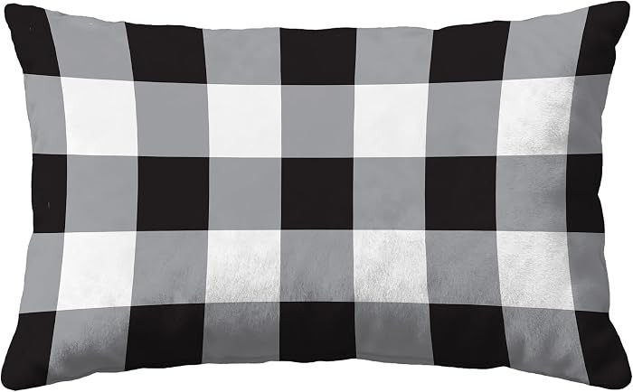 Black Grey and White Checkered 12x20 Pillow Cover, Classic Buffalo Plaid Decorative Throw Pillow ... | Amazon (US)