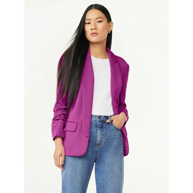 Scoop Women's Relaxed Scuba Knit Blazer with Scrunch Sleeves, Sizes XS-XXL | Walmart (US)