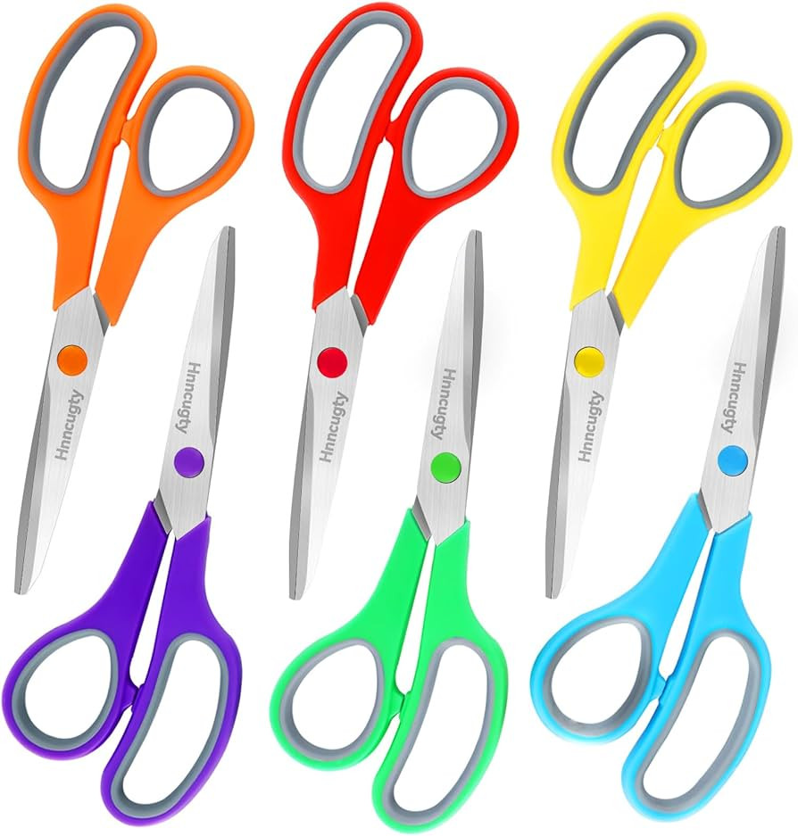 Scissors, Hnncugty 8" Scissors All Purpose Bulk Set of 6-Pack, Sharp Shears for Office Home Craft... | Amazon (US)