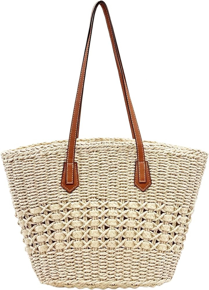 Straw Shoulder Bag for Women Woven Tote Handbags Straw beach bag for Summer Vacation Travel | Amazon (US)