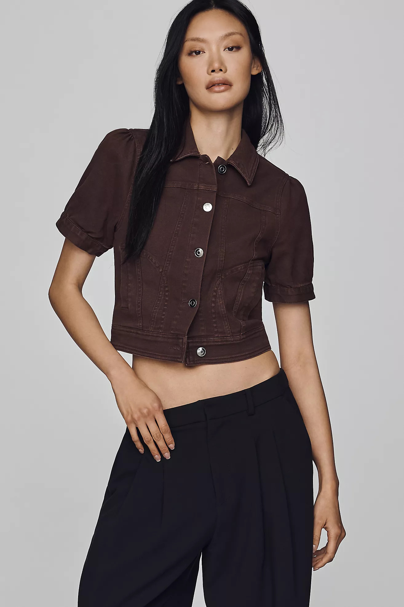 Maeve Puff-Sleeve Crop Denim Jacket | Anthropologie (US)