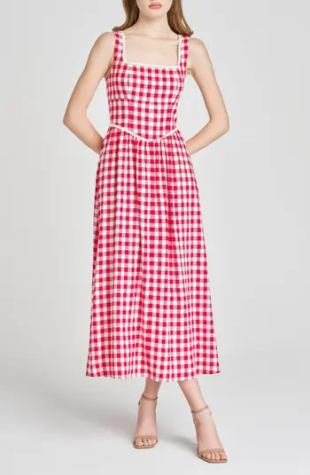 WAYF x Styled by COCO! Gracie Gingham Linen Blend Midi Dress | Nordstrom | Nordstrom