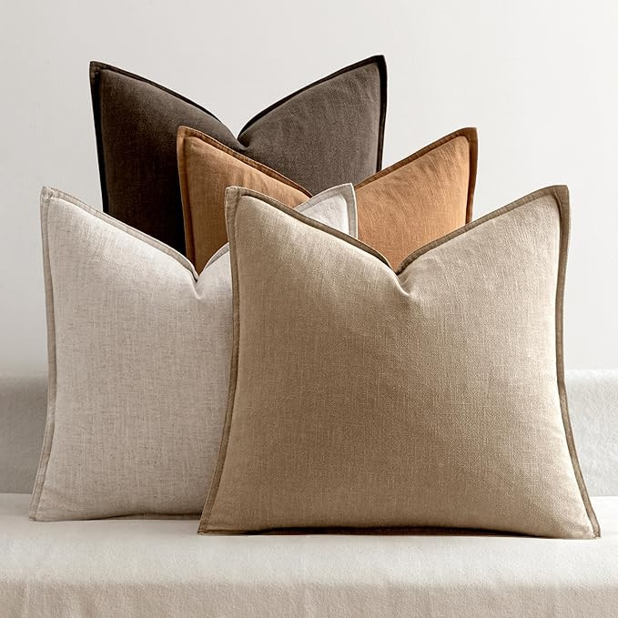 MIULEE Neutral Brown Linen Pillow Covers Pack of 4 Decorative Nautral Solid Fall Throw Pillow Cov... | Amazon (US)