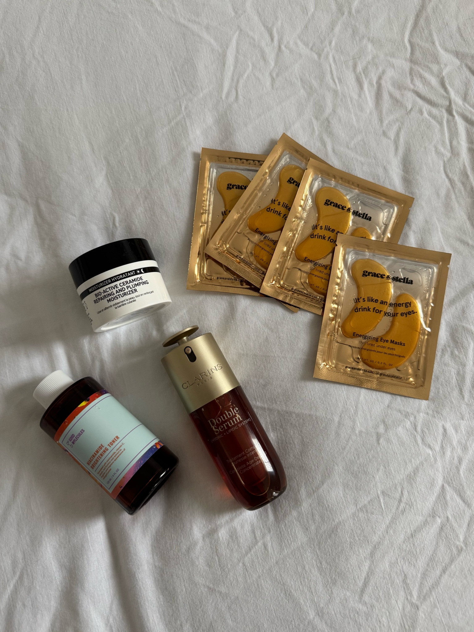 my current skincare favs 🩷✨

loving these products at the moments and i’m using them religiously 💖

- good molecules niacinamide brightening toner 
- clarins age defying double serum 
- the inkey list repairing and plumping moisturiser 
- grace & stella energising eye mask 

🏷️ beauty products, skincare, affordable skincare, high end skincare, serums, amazon products, beauty blogger 

#LTKskincare #LTKbeauty #LTKeurope