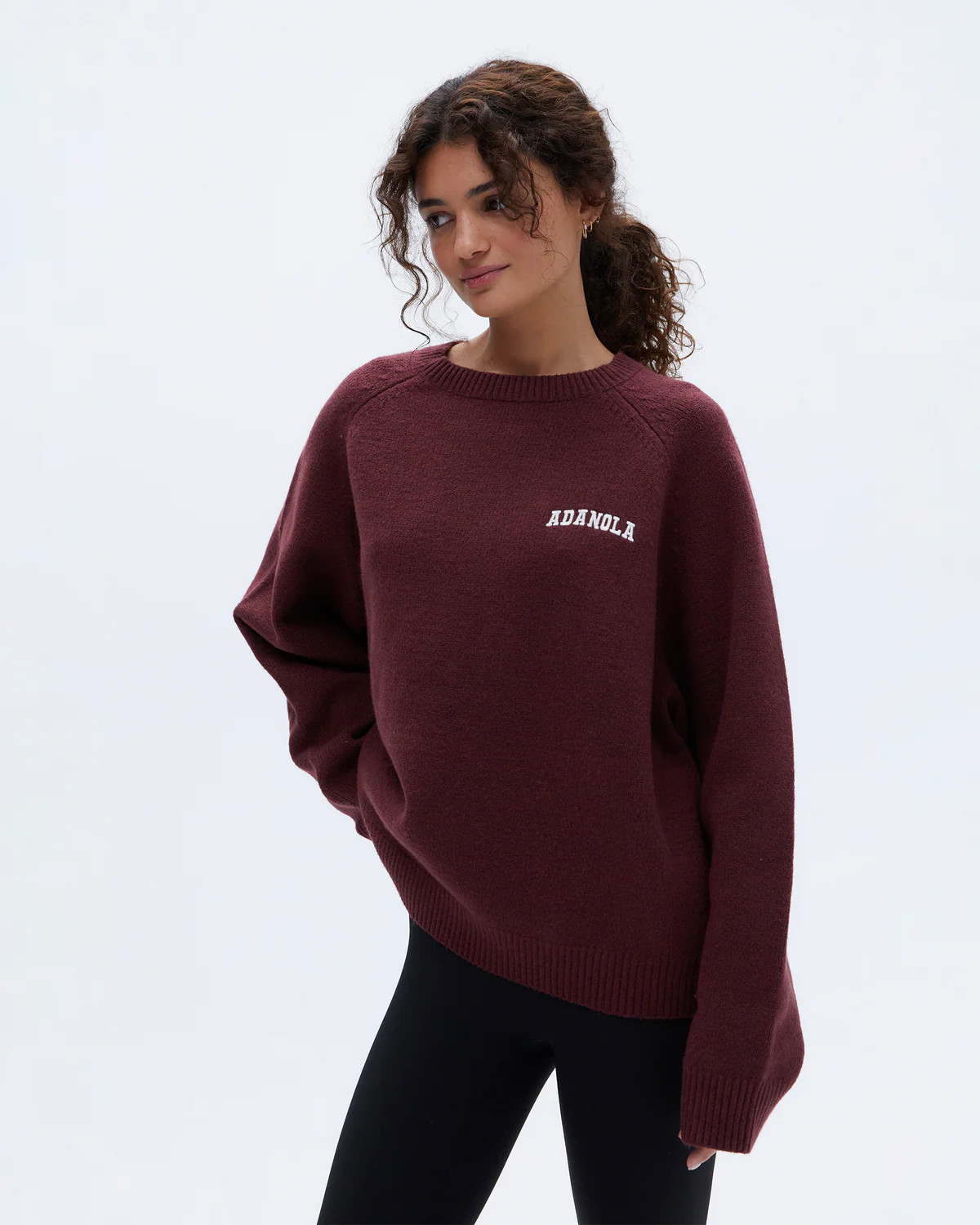 Varsity Oversized Knit Sweatshirt - Burgundy/Cream | Adanola UK