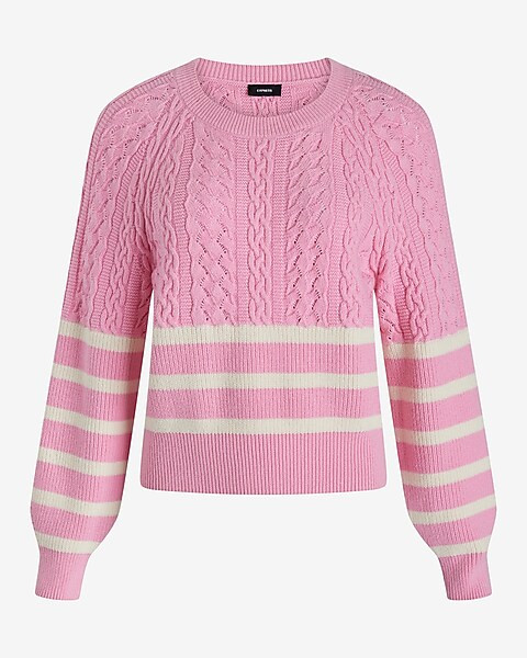 Striped Cable Knit Crew Neck Sweater | Express