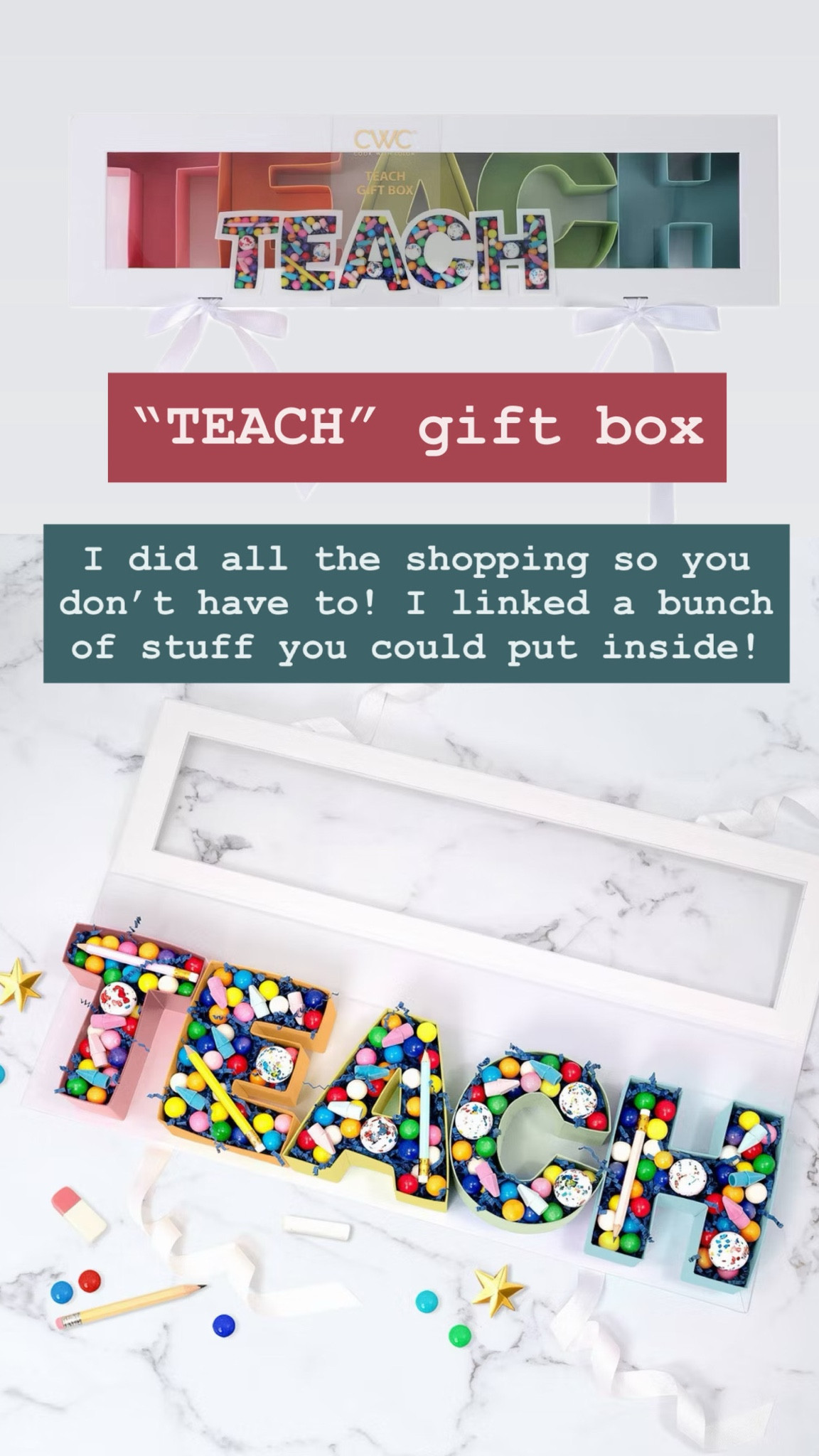 Teacher gift DONE! We’ve got the gift box & a lot of ideas on how to fill it. 

#LTKdayinmylife #LTKmomlife #LTKKids