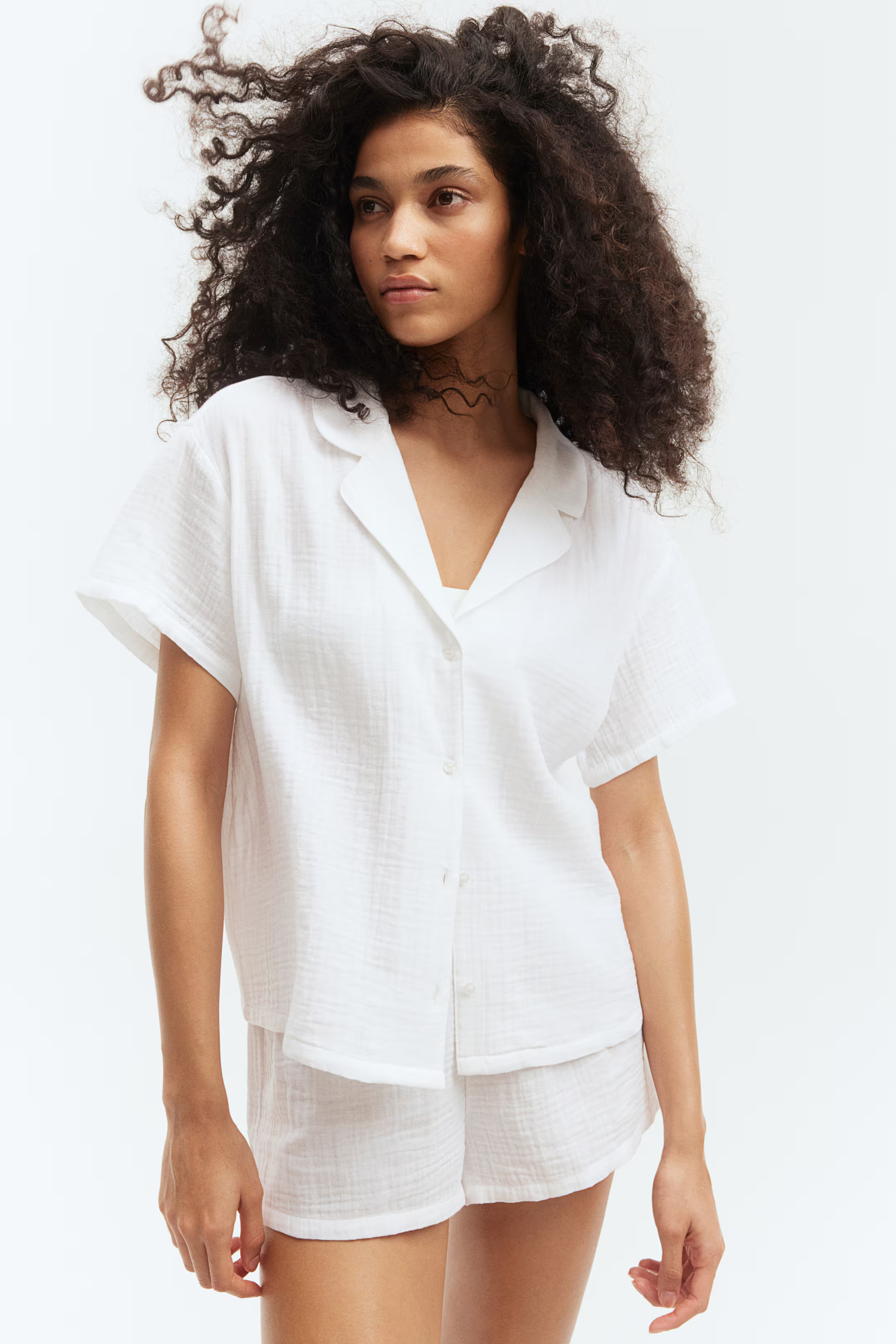 Pigiama in mussola - A maniche corte - Lunghezza normale - Bianco - DONNA | H&M IT | H&M (FR, IT, ES, PT, BE)