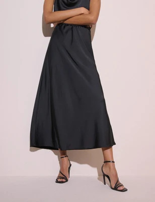Black Satin Eton Midi Skirt | Nobody's Child