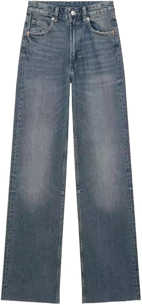 Women's High-Waisted Straight Leg Denim Jeans with Pockets and Gradient Finish - Casual Trousers | Amazon (US)