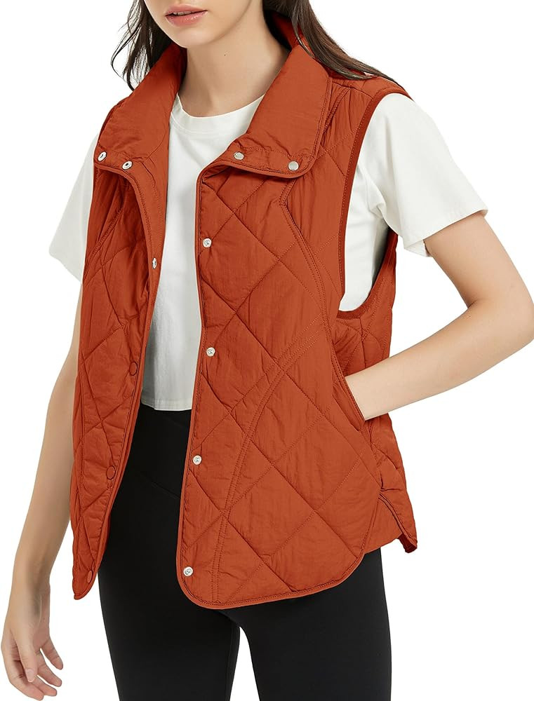 Flygo Women's Quilted Vest Stand Collar Lightweight Button Down Puffer Padded Outwear Gilet with ... | Amazon (US)