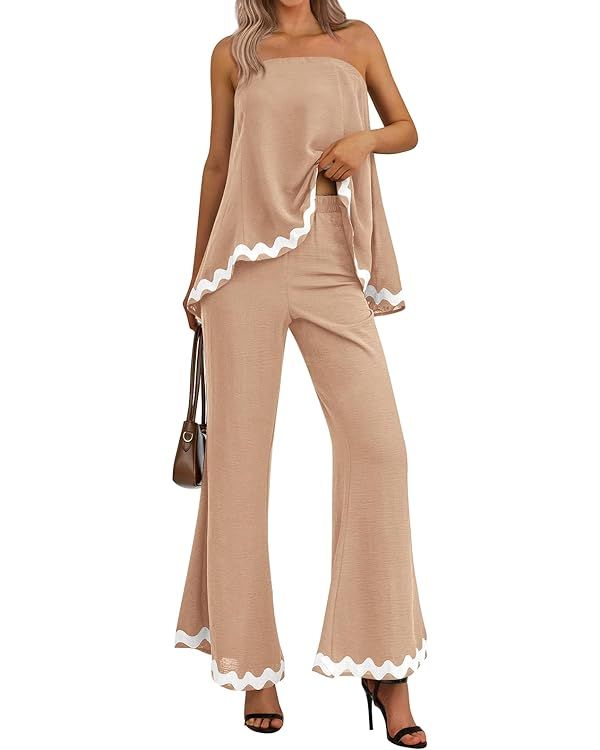 PRETTYGARDEN Women's 2 Piece Outfits 2024 Summer Beach Flowy Womens Tops Dressy Casual Lounge Set... | Amazon (US)