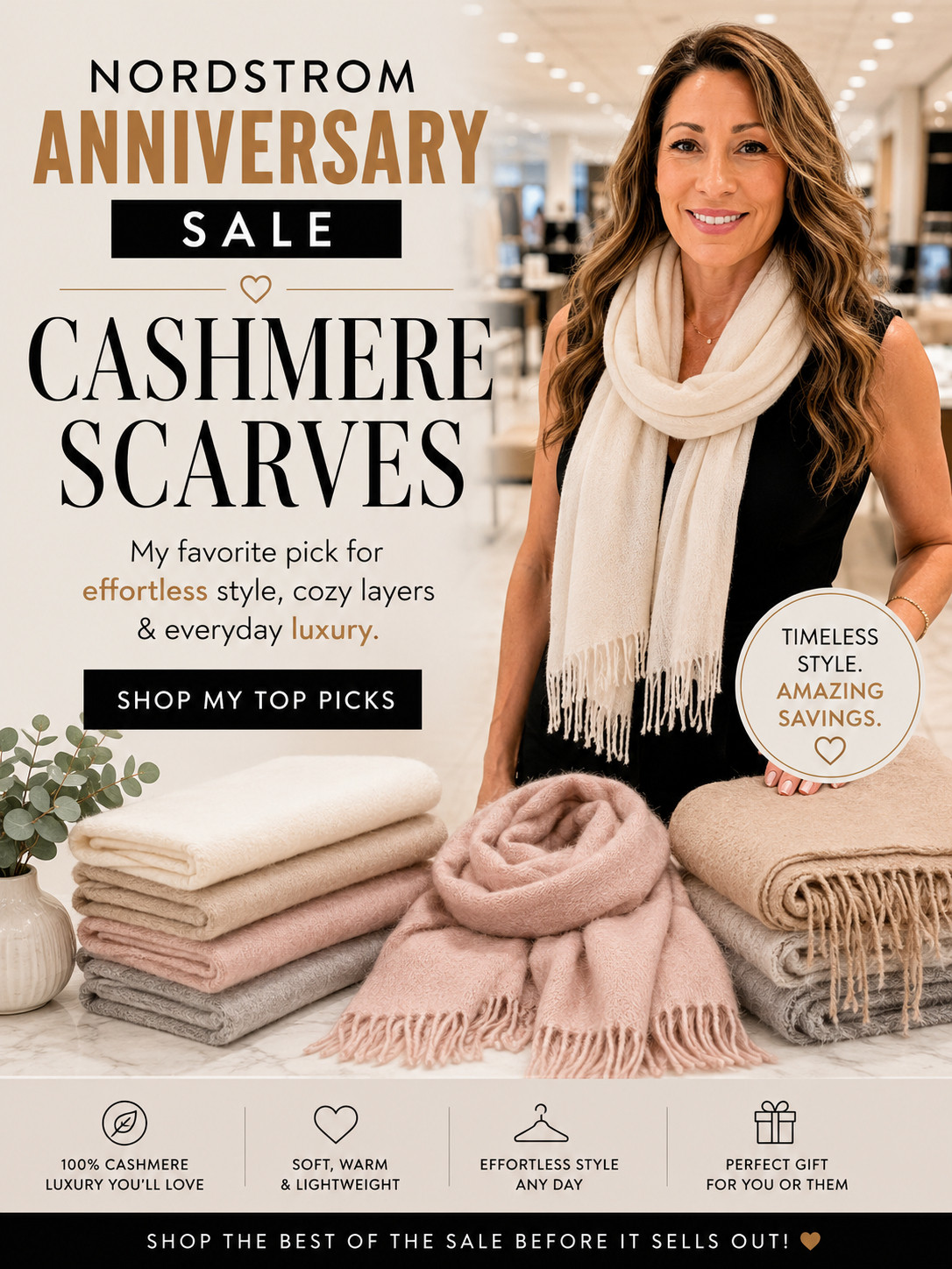 There’s just something luxurious about cashmere.

A beautiful cashmere scarf instantly makes even a simple outfit feel elevated—and these Anniversary Sale finds are some of my favorite accessories this year.

I picked versatile colors that you'll wear season after season, whether you're traveling, layering over a sweater, or adding a little warmth on chilly mornings.

Quality cashmere is one of those pieces that's worth investing in, especially when you can grab it on sale.

✨ I've linked all of my favorites for you!

Are you a classic ivory, soft blush, or neutral camel kind of girl?

#NordstromAnniversarySale #Cashmere #CashmereScarf #ClassicStyle #StylishAndGrateful 

 #LTKSeasonal #LTKSaleAlert #LTKTravel