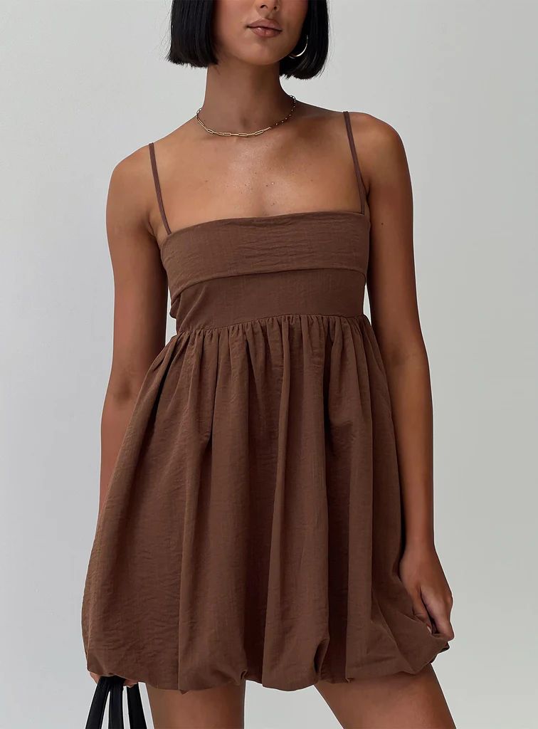 Layken Bubble Hem Mini Dress Chocolate | Princess Polly US