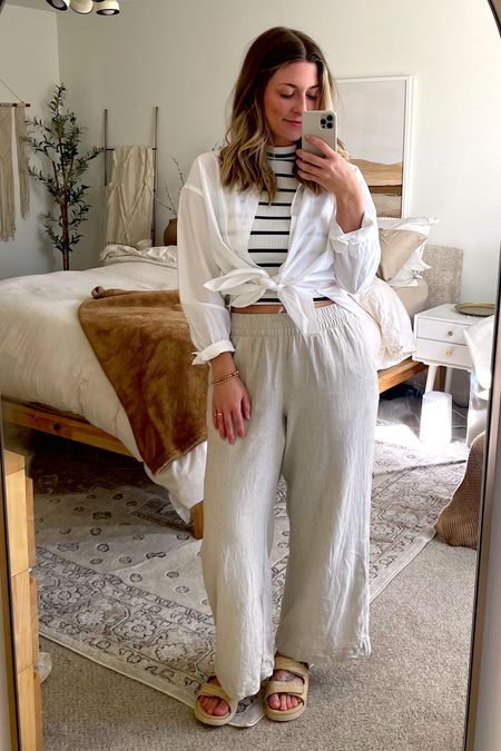 Wearing XS in the striped top, wearing a small in the white button up and medium in the linen pants! 

#LTKstyletip #LTKSeasonal #LTKtravel