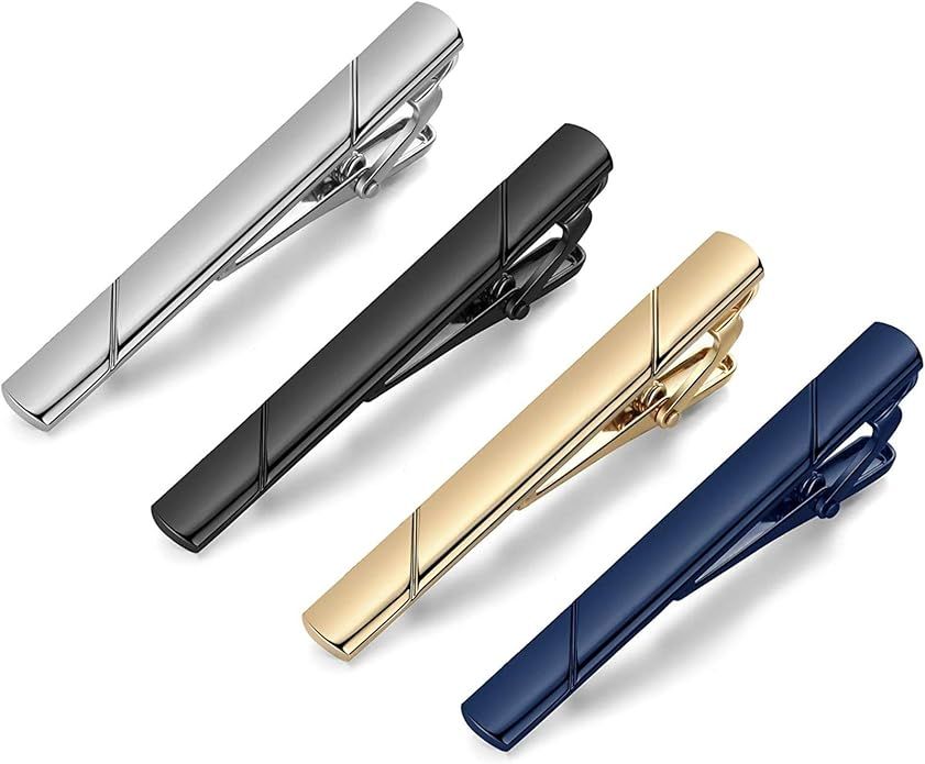 MOZETO Tie Clips for Men, Black Gold Blue Gray Silver Tie Bar Set for Regular Ties | Amazon (US)