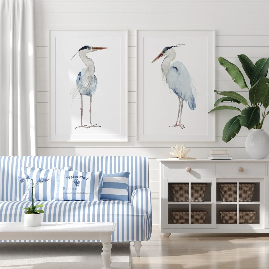 Great Blue Herons, Coastal Art Above Sofa, Minimalist Birds, Set of 2 Prints, Modern Painting by ... | Etsy (US)