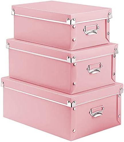 File Storage Boxes, Foldable Storage Bins with Lid 3 in 1 Set, Press-Stud Fastening, Moisture-Proof, | Amazon (US)