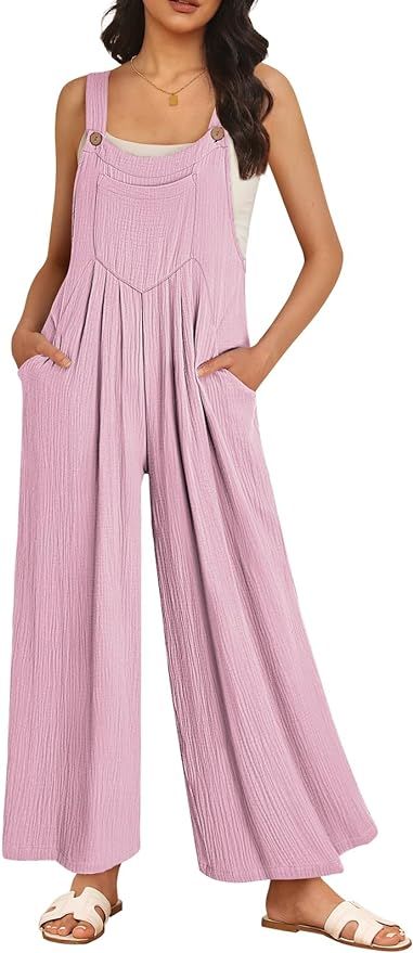 AUTOMET Womens Jumpsuits Casual Jumpers Sleeveless Rompers Overalls Wide Leg Pants with Pockets S... | Amazon (US)
