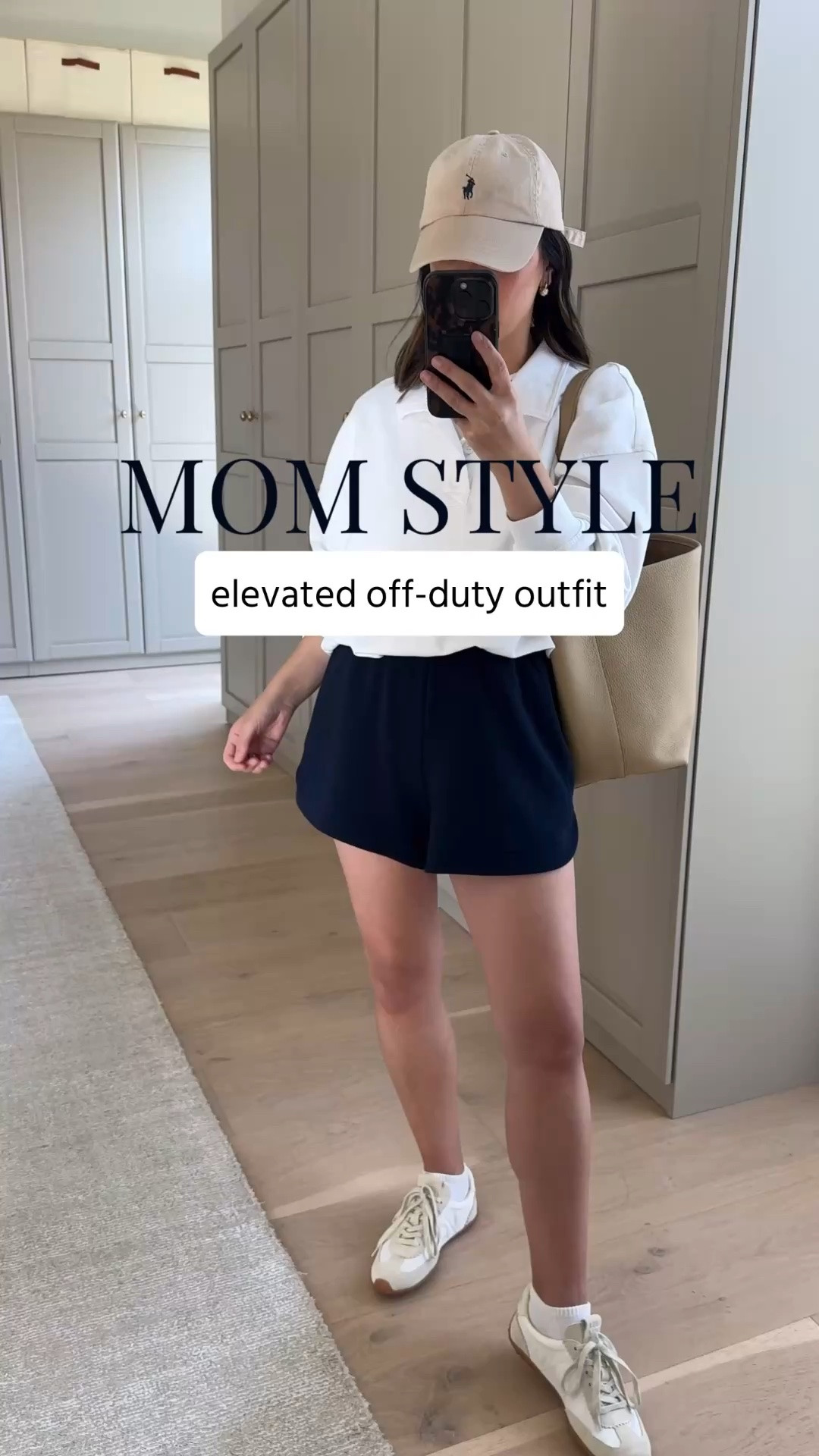Off duty mom outfit. Weekend outfit idea

Gap sweatshirt small
Everlane box cut tee medium
Varley shorts small
Amazon socks
Bimba Y Lola sneakers 5 - run big. 
The Row tote medium 
Polo Ralph Lauren hat
Dorsey James necklace 15”
Dorsey Maxwell earrings medium

Summer outfits, athleisure, petite style

#LTKootd #LTKPetite #LTKmomlife