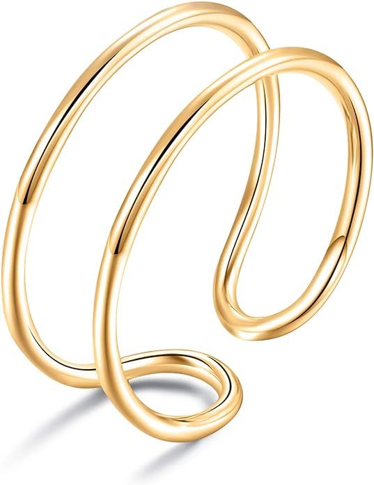 LEMON GRASS Sterling Silver Simple Band Ring Open Ring Ajustable Wide Band Line Rings | Amazon (US)