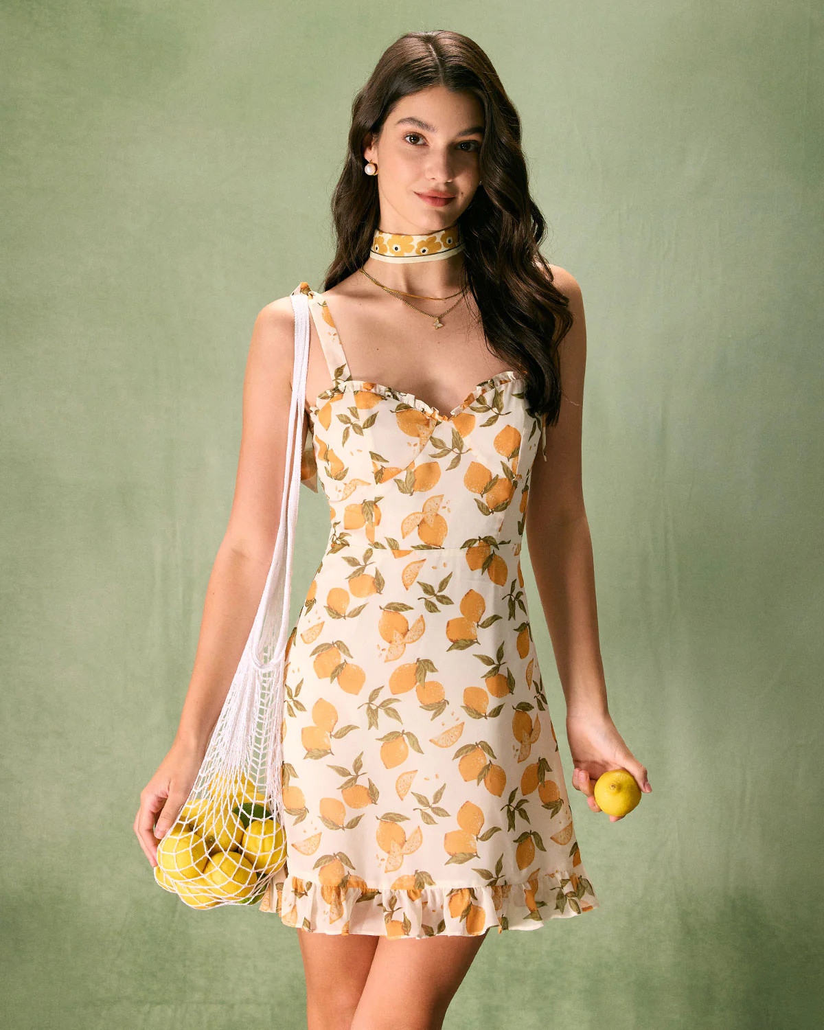 The Yellow Sweetheart Neck Lemon Mini Dress | rihoas.com