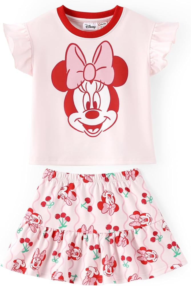 Disney Frozen Elsa Minnie Mouse Stitch Princess Girls' Skirt Sets Ruffle Short Sleeve Clothes 2pc... | Amazon (US)