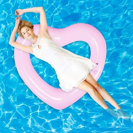 SUNSHINE-MALL Inflatable Swim Rings, Heart Shaped Swimming Pool Float Loungers Tube, Water Fun Be... | Amazon (US)