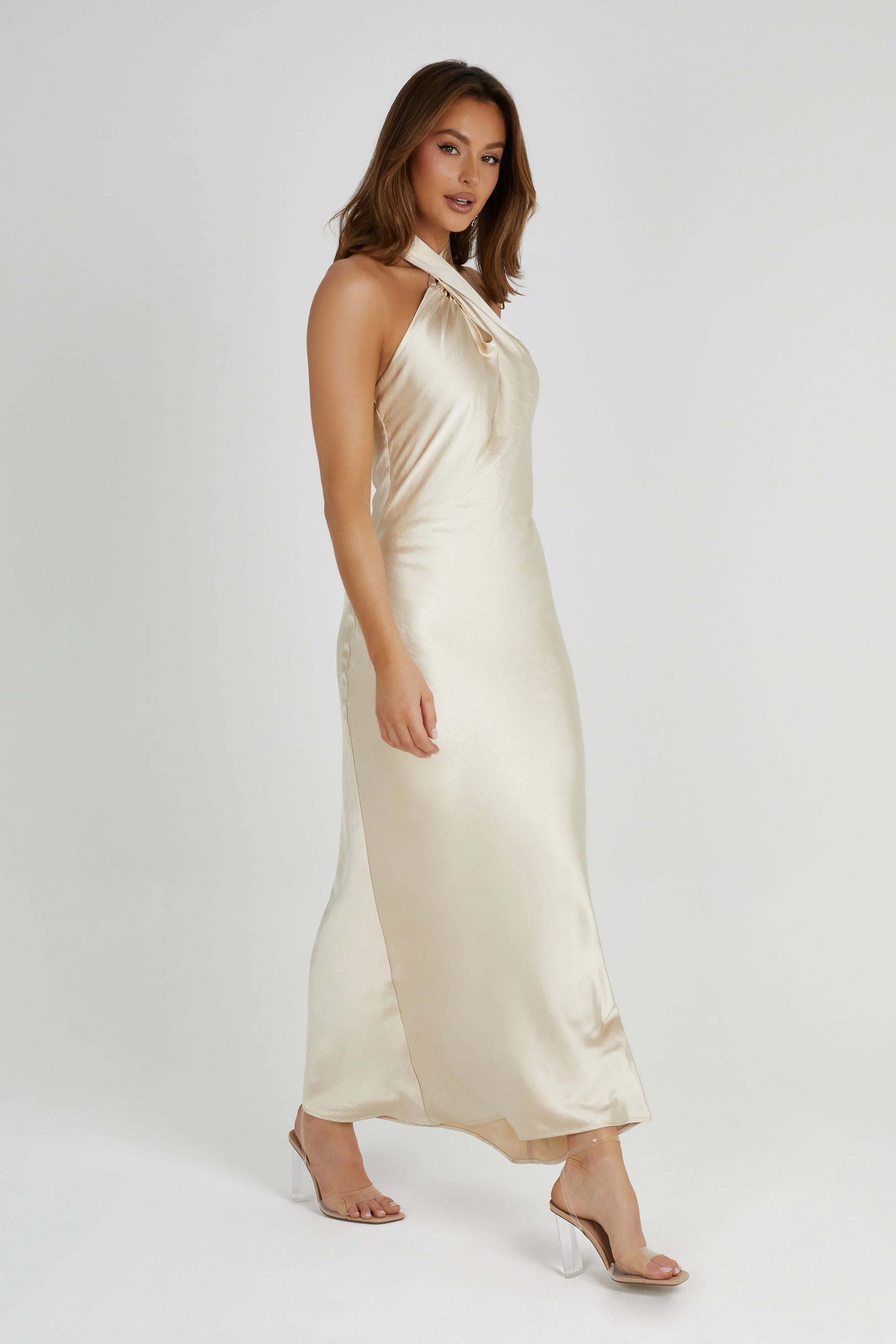 Laura Halter Satin Gown - Gold | MESHKI US