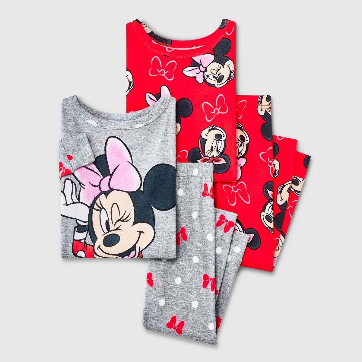 Toddler Girls' 4pc Snug Fit Minnie Mouse Cotton Pajama Set - Gray | Target
