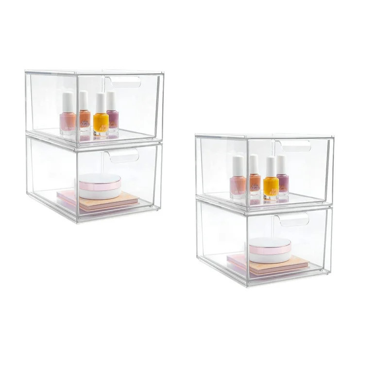 Stackable Makeup Storage Drawers, Vtopmart 4 Pack Acrylic Bathroom Organizers, Clear Plastic Stor... | Walmart (US)