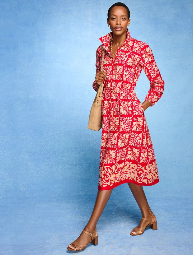 Modern Poplin Shirtdress - Jacobean Border | Talbots