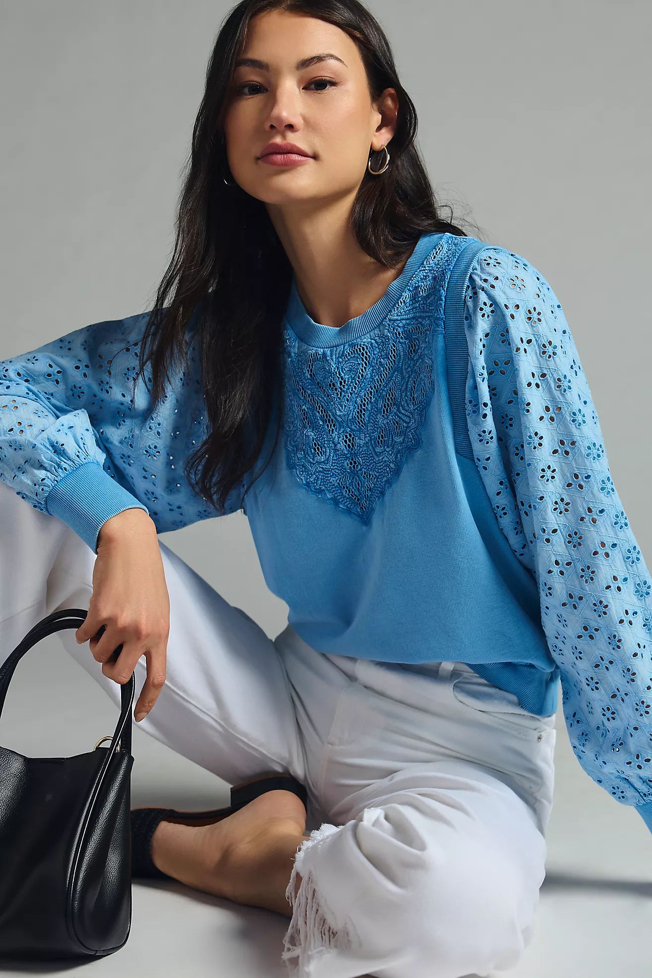 Pilcro Washed Eyelet Sweatshirt | Anthropologie (US)