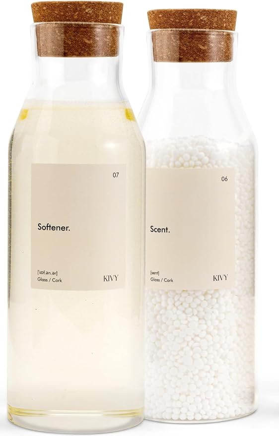 KIVY Glass Laundry Detergent Dispenser + Labels [Set of 2] Glass jars for Laundry Room Organizati... | Amazon (US)