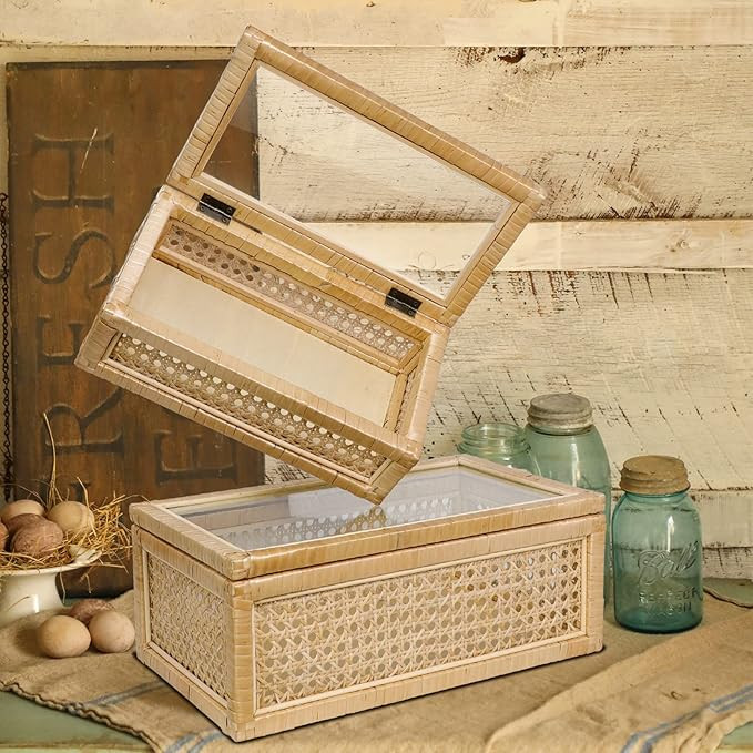 Rattan Decorative Box with Glass Lids, Rectangular Decorative Boxes for Home Décor, Rattan Woven... | Amazon (CA)