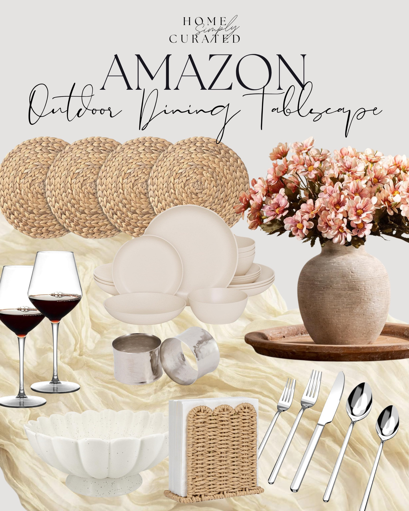 Pieces to create the perfect outdoor dining tablescape!  🌸 Start prepping for fun outdoor gatherings with my top picks of the season! 

outdoor patio, table scape, spring time, hosting, silverware, faux flowers, ceramic vase, neutrals, linen tablecloth, Amazon finds, wine glass, napkin holder 

 

#LTKSeasonal #LTKHome