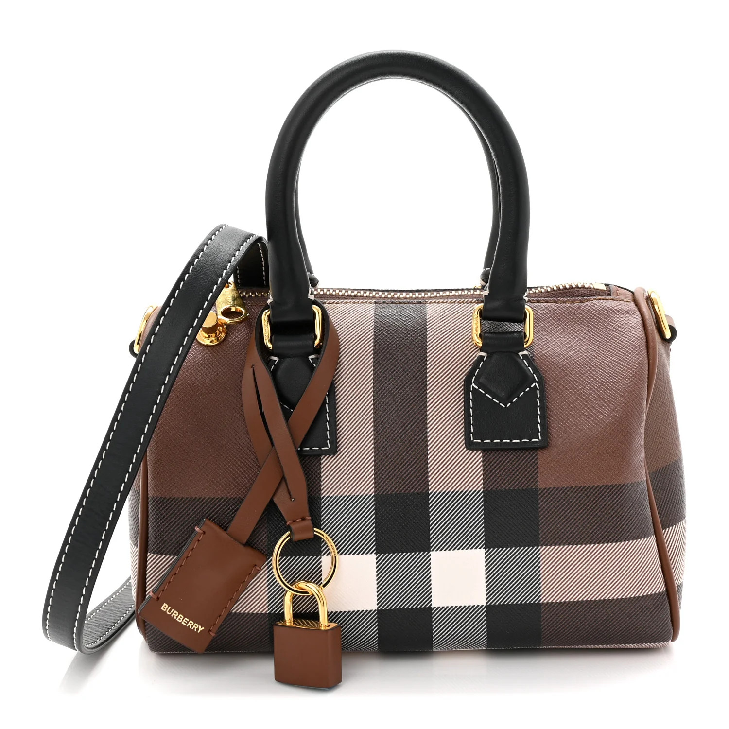 E-canvas Check Mini Bowling Bag Dark Birch Brown | FASHIONPHILE (US)