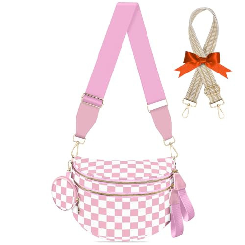 Bum Bags for Women Checkered Crossbody Bag Large Nylon Belt Purse Fanny Packs, Bonus with a Extra Strap | Amazon (US)