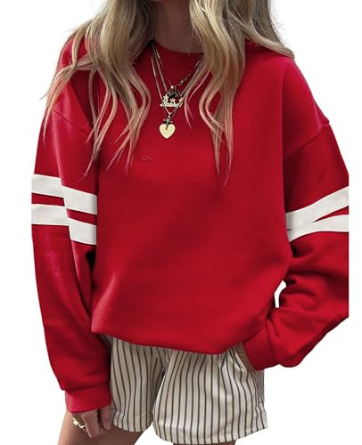 SELINK Womens Varsity Striped Oversized Sweatshirt Crewneck Pullover Tops | Amazon (US)