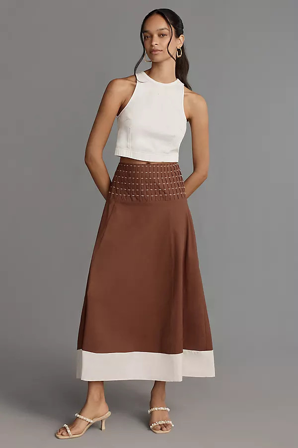 Linen Blend Drop-Waist Colorblock Maxi Skirt | Anthropologie (US)