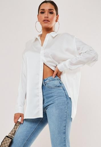 White Extreme Oversized Satin Shirt | Missguided (US & CA)