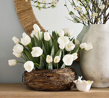 Faux Composed Tulips In Basket | Pottery Barn (US)